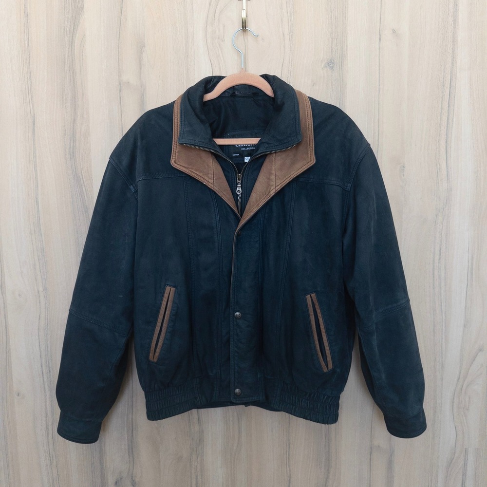 Vintage California Collection Mens Leather Bomber Jacket S Black 90s Streetwear